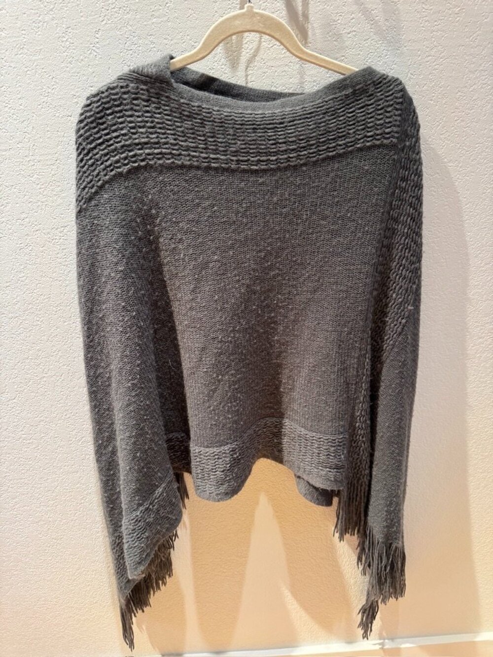 2 Chic Fringe Poncho Sweater One Size Gray
